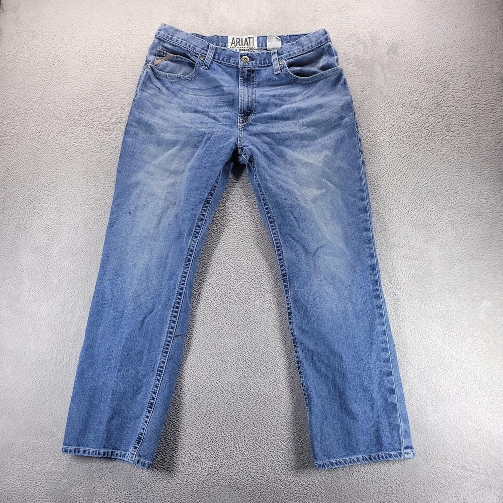 Ariat M2 Jeans Mens 38x32 Blue Relaxed Bootcut Medium Wash Stretch Denim Comfort